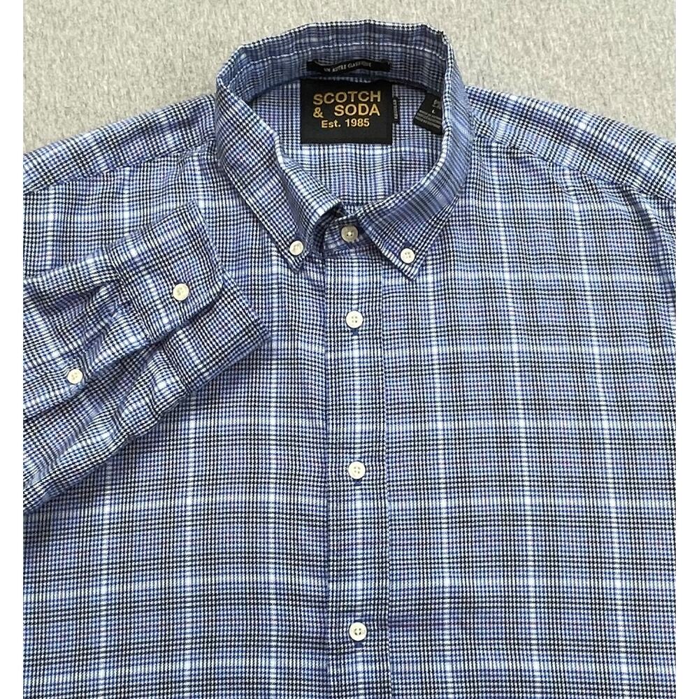 Scotch & Soda Shirt Mens Large Houndstooth Plaid 100% Cotton Button Down